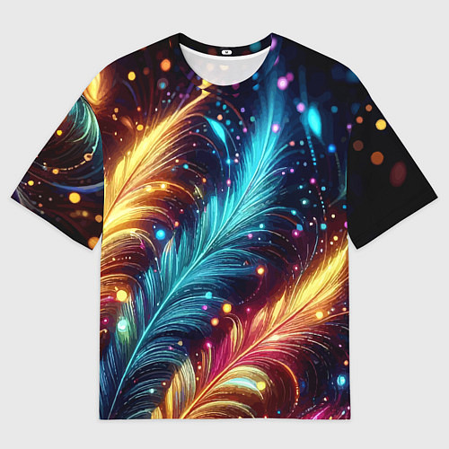 Мужская футболка оверсайз Неоновые разноцветные перья / 3D-принт – фото 1