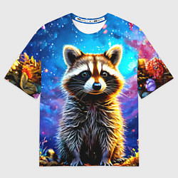 Мужская футболка оверсайз Енот в звездную ночь