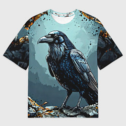 Мужская футболка оверсайз Черный ворон на черном