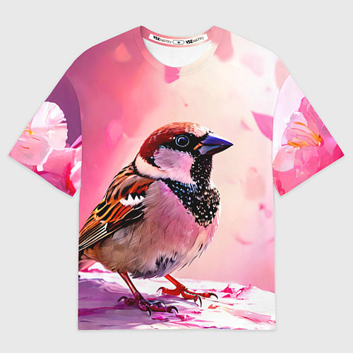 Мужская футболка оверсайз Воробей в розовом / 3D-принт – фото 1