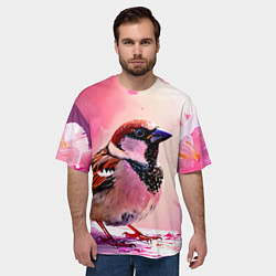 Футболка оверсайз мужская Воробей в розовом, цвет: 3D-принт — фото 2