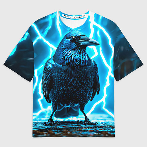 Мужская футболка оверсайз Черный ворон в разрядах молнии / 3D-принт – фото 1