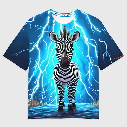 Мужская футболка оверсайз Зебра и удар молнии / 3D-принт – фото 1