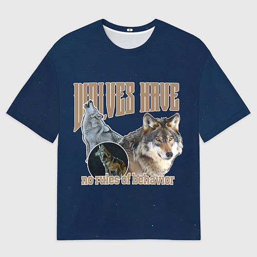 Мужская футболка оверсайз Волки в ночи / 3D-принт – фото 1