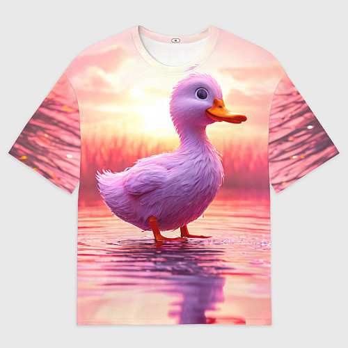 Мужская футболка оверсайз Уточка на розовом озере / 3D-принт – фото 1