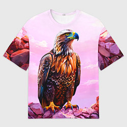 Футболка оверсайз мужская Орел и розовый закат, цвет: 3D-принт