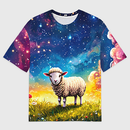Мужская футболка оверсайз Овечка и звездное небо / 3D-принт – фото 1