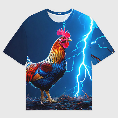 Мужская футболка оверсайз Петух и молния / 3D-принт – фото 1