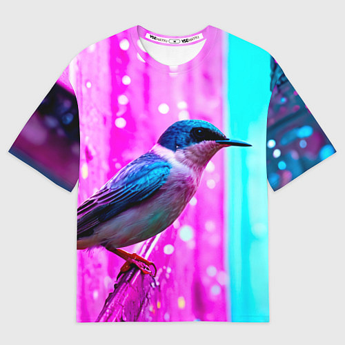 Мужская футболка оверсайз Ласточка на фиолетовой стене / 3D-принт – фото 1