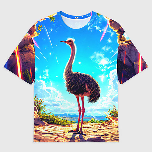Мужская футболка оверсайз Страус в пещере / 3D-принт – фото 1