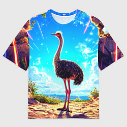 Мужская футболка оверсайз Страус в пещере