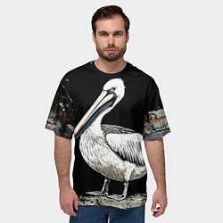 Футболка оверсайз мужская Пеликан на черном, цвет: 3D-принт — фото 2