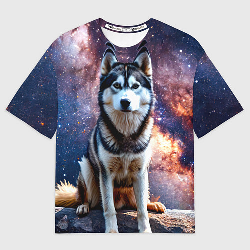Мужская футболка оверсайз Лайка и космос / 3D-принт – фото 1