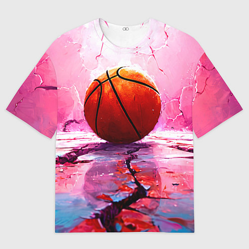 Мужская футболка оверсайз Баскетбольный мяч у розовой стены / 3D-принт – фото 1