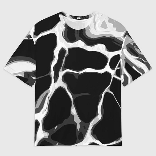 Мужская футболка оверсайз Белые абстрактные полосы на чёрном фоне / 3D-принт – фото 1
