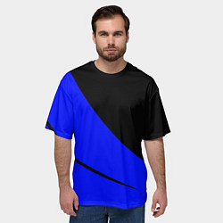 Футболка оверсайз мужская Чёрный с синим двуцветный с полосой, цвет: 3D-принт — фото 2