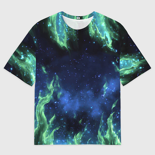 Мужская футболка оверсайз Зеленые языки пламени / 3D-принт – фото 1