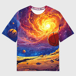 Футболка оверсайз мужская Баскетбольный мяч и космос, цвет: 3D-принт