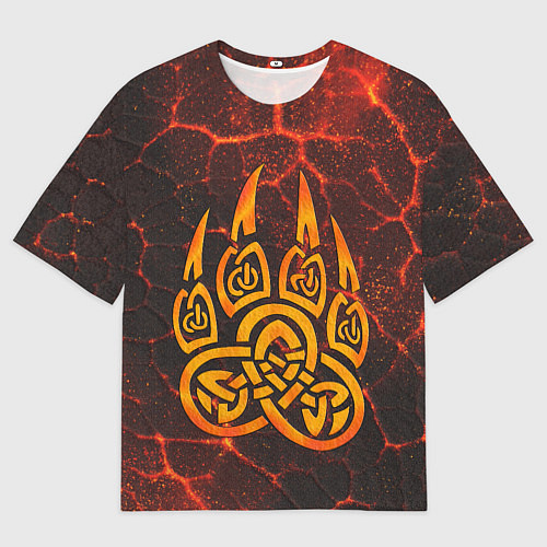 Мужская футболка оверсайз Символ волчья лапа в огненной стихии / 3D-принт – фото 1