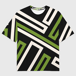 Футболка оверсайз мужская Прямоугольники по диагонали-зеленый, черный, цвет: 3D-принт