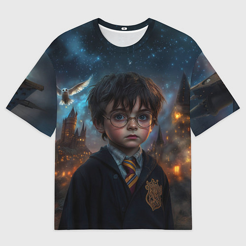 Мужская футболка оверсайз Гарри Поттер и замки на фоне / 3D-принт – фото 1