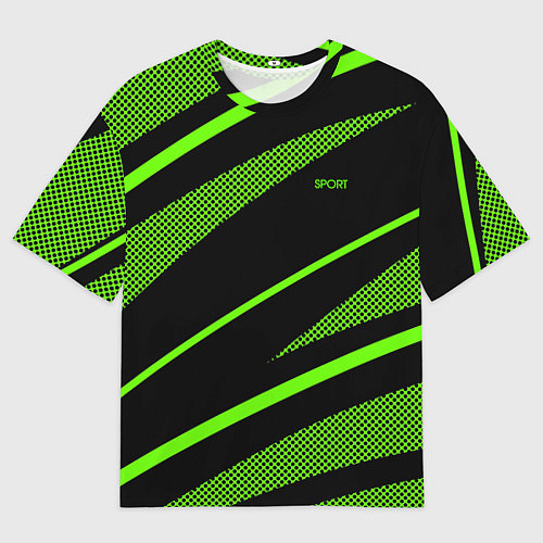 Мужская футболка оверсайз Sport чёрный и зелёный полосы / 3D-принт – фото 1