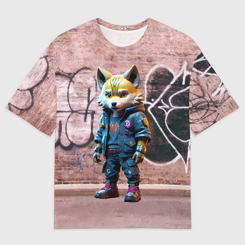 Мужская футболка оверсайз Уличный лисёнок на своём районе / 3D-принт – фото 1
