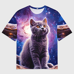 Мужская футболка оверсайз Британская короткошёрстная кошка в космосе