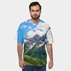 Футболка оверсайз мужская Домбай - горный пейзаж на Северном Кавказе, цвет: 3D-принт — фото 2