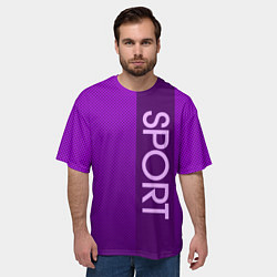Футболка оверсайз мужская Sport крупными фиолетовый с полосой, цвет: 3D-принт — фото 2