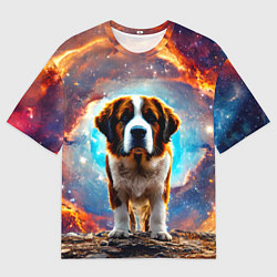 Мужская футболка оверсайз Сенбернар в космосе