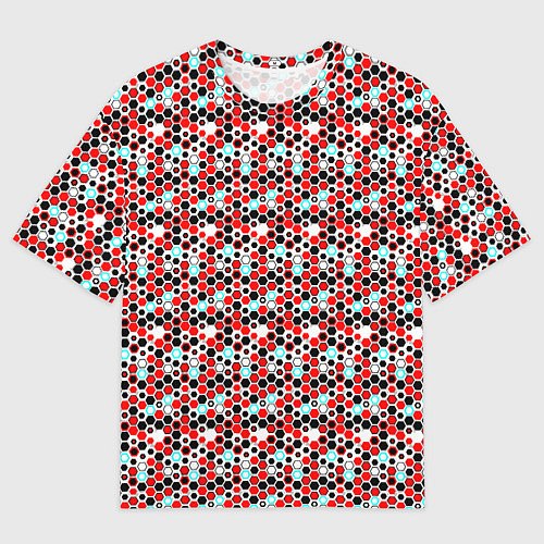 Мужская футболка оверсайз Киберпанк шестиугольники красные / 3D-принт – фото 1
