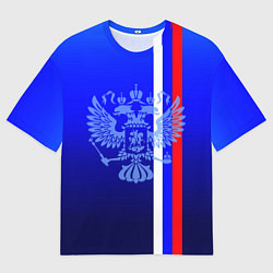 Мужская футболка оверсайз Герб России и флаг полосой