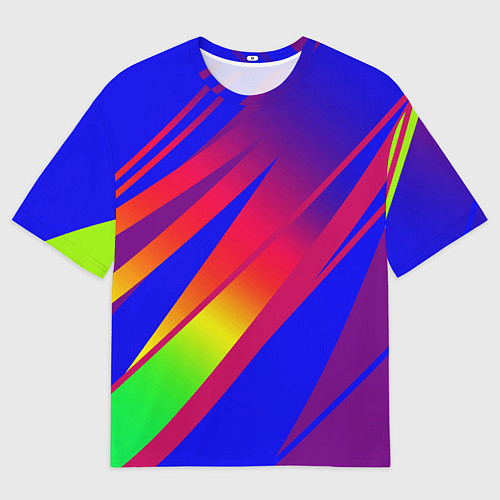 Мужская футболка оверсайз Красно-синий с полосами градиент / 3D-принт – фото 1
