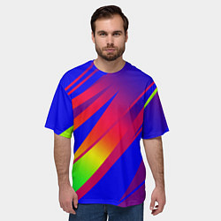 Футболка оверсайз мужская Красно-синий с полосами градиент, цвет: 3D-принт — фото 2