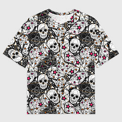 Футболка оверсайз мужская Черепа и красные звезды, цвет: 3D-принт