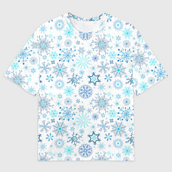 Футболка оверсайз мужская Бирюзовые снежинки, цвет: 3D-принт
