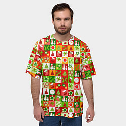 Футболка оверсайз мужская Новогодние снеговики и снежные бабы, цвет: 3D-принт — фото 2