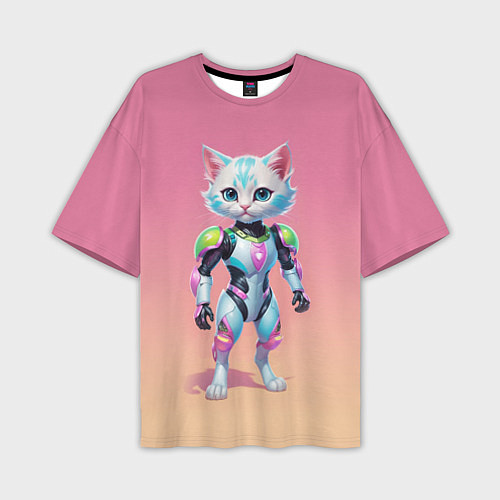 Мужская футболка оверсайз Funny kitten - cyberpunk / 3D-принт – фото 1