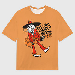 Футболка оверсайз мужская Блюз музыка - скелет с гитарой, цвет: 3D-принт