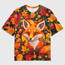 Мужская футболка оверсайз Лисенок в осенних листьях