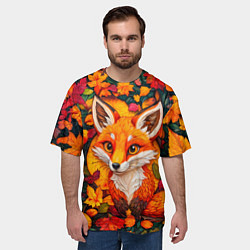 Футболка оверсайз мужская Лисенок в осенних листьях, цвет: 3D-принт — фото 2