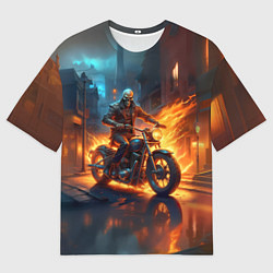 Мужская футболка оверсайз Скелет байкер