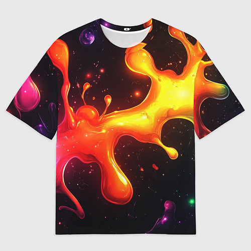 Мужская футболка оверсайз Радужные кляксы на черном фоне / 3D-принт – фото 1