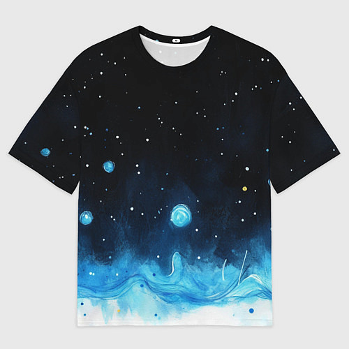 Мужская футболка оверсайз Синяя светящееся краска / 3D-принт – фото 1