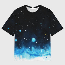 Футболка оверсайз мужская Синяя светящееся краска, цвет: 3D-принт