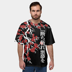Футболка оверсайз мужская Корпус бойни демонов - цветущая сакура, цвет: 3D-принт — фото 2