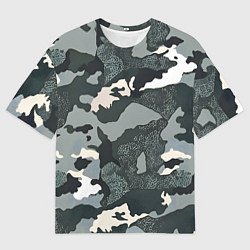 Футболка оверсайз мужская Темно зеленый камуфляж, цвет: 3D-принт