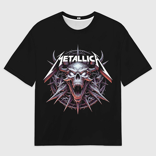 Мужская футболка оверсайз Metallica - cool skull with horns / 3D-принт – фото 1