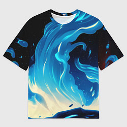 Футболка оверсайз мужская Бело-синее пламя из абстрактных красок, цвет: 3D-принт